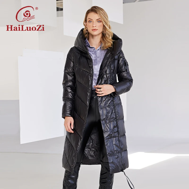 Новая женская зимняя куртка HaiLuoZi 2022 длинная теплая ветрозащитная стеганая