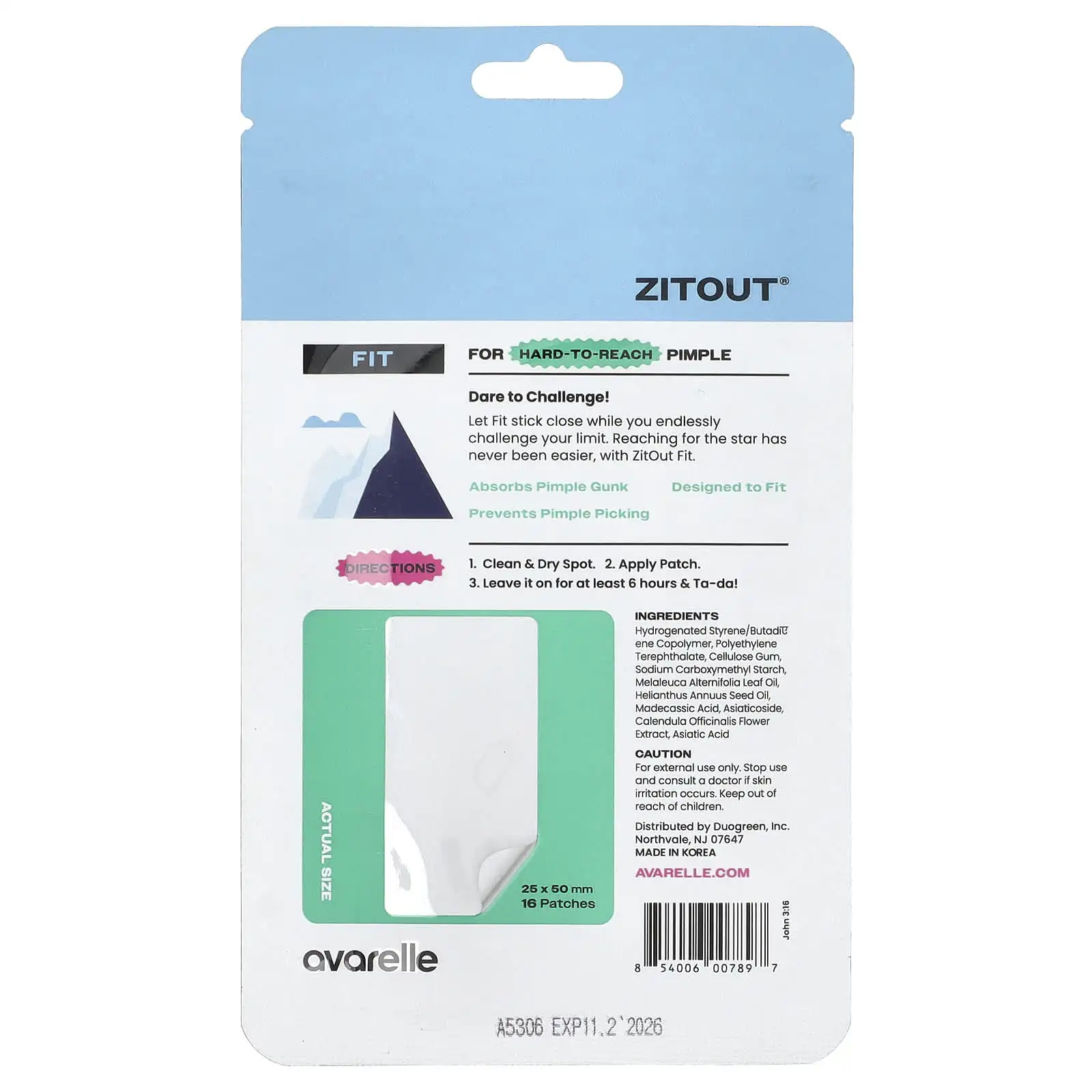 Avarelle Zitout® Fit Полупрозрачные гидроколлоидные пластыри 16 штук |