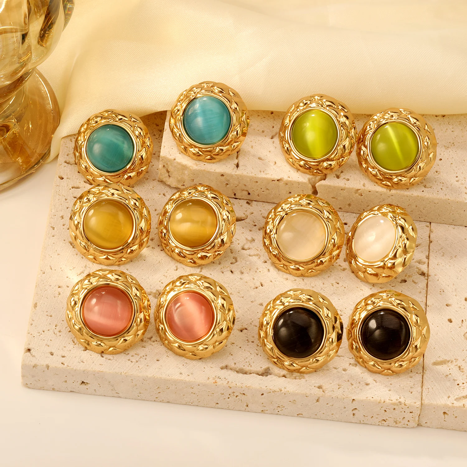 LUXUKISSKIDS винтажные круглые серьги с опалом роскошные сплюснутые серьги-гвоздики