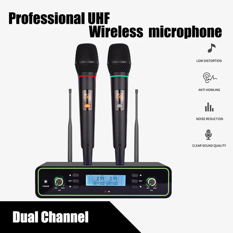 

2 портативных беспроводных микрофона полностью металлические UHF 200 каналов