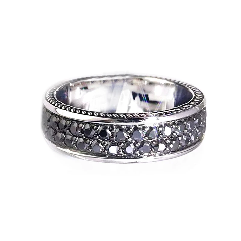 Tianyu Gems Black Moissanite Sterling Silver 925 Wedding Ring Round Cut Diamond Finger Bands Fine Jewelry Custom Male Men Rings