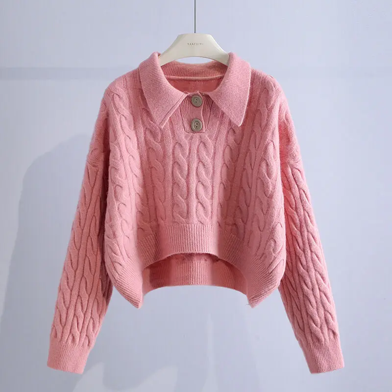 Женский Винтажный Вязаный Свитер Свободный Пуловер С Французским Лацканом Осень