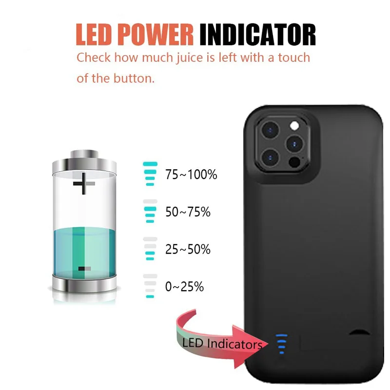 Battery Case Power Cover for iPhone X XS Max XR 6 7 8 11 12 13 14 Pro Max Mini Portable Charger Power Bank