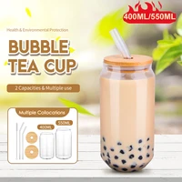 straw and lid glass cup with 550ml400ml beer glass juice bubble tea cup transparent drinkware mug breakfast milk mocha cups can