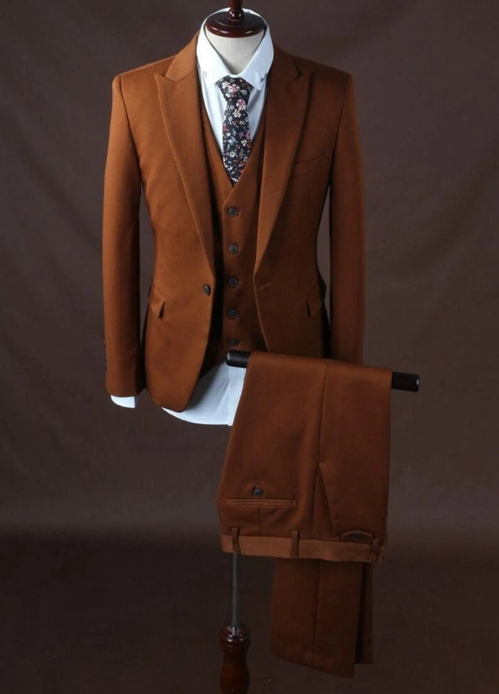 Classy Brown Luxury Men's Suits Elegant Wedding Tuxedos Terno Masculino Three Pieces Jacket+Pants+Vest Conjuntos De Chaqueta