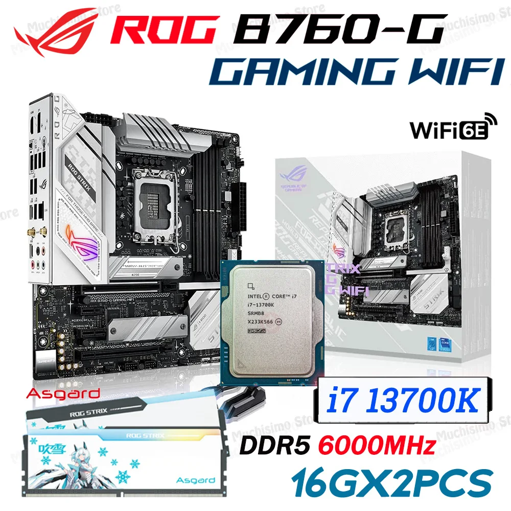 

Intel Core i7 13700K Processor Combo ASUS ROG STRIX B760-G GAMING WIFI 6E DDR5 LGA 1700 Motherboard Asgard 6000MHz 32GB RGB Kit