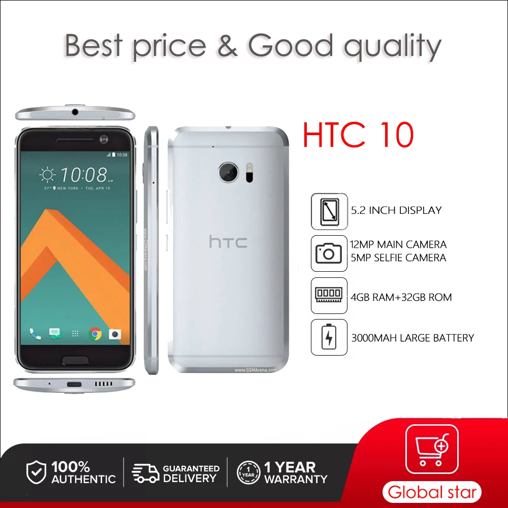 HTC M10 32GB Refurbished Original mobile phones HTC 10  5.2inch 3000mah battery cellphone 12MP Camera free shipping