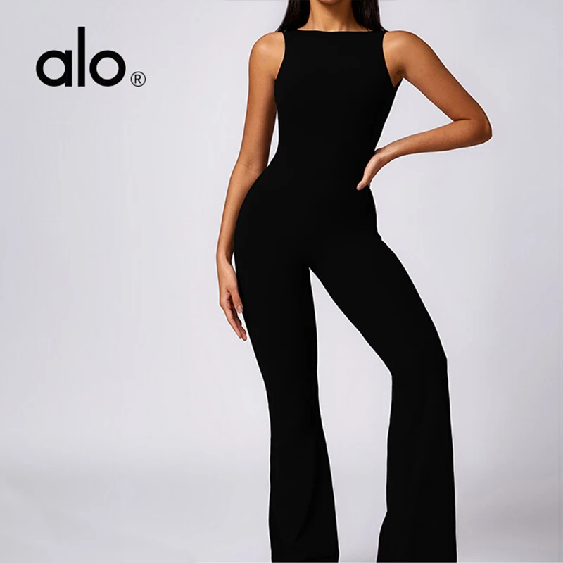Одежда для йоги в стиле ALO，Черный спортивный комбинезон с подтяжкой ягодиц