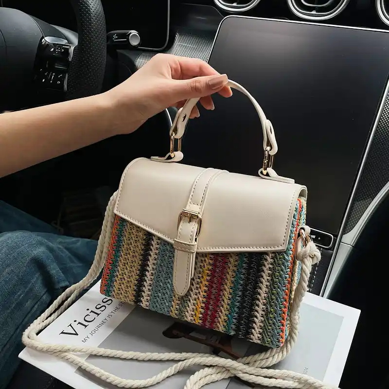 Женская соломенная сумка через плечо с регулируемым ремешком вязаная крючком