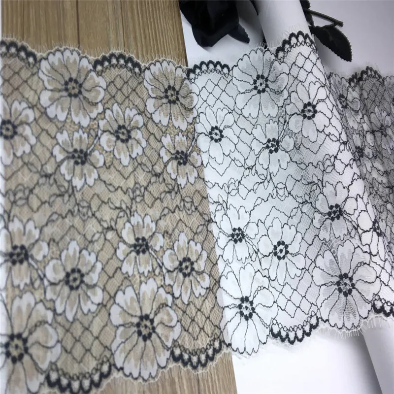 Black White Colors Stretch Eyelash Lace Trim DIY Underwear Sewing Crafts Two Tone Elastic French Lace for Dress Needle Work