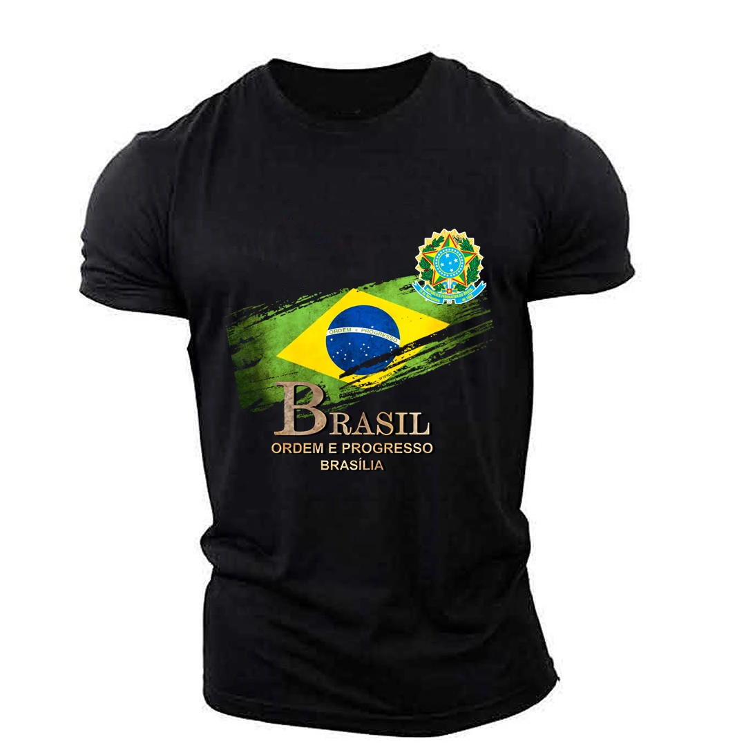 

2022 BRASIL Brasil National Emblem Printed Men's T-Shirt Round Neck Short Sleeve Fashion Cool Streetwear Plus Size Loose Shirt