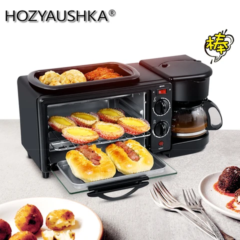 3-в-1 Кофеварка 600 Вт + 750 Вт Teppanyaki + 750 Вт духовка хлебопечка тостер для хлеба/жареное яйцо/кофейная плита - изображение