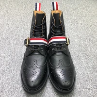 tb tnom shoes fashion brand footwear classic broguing black pebble grain wingtip boot pebb with grosgain strap leather shoes