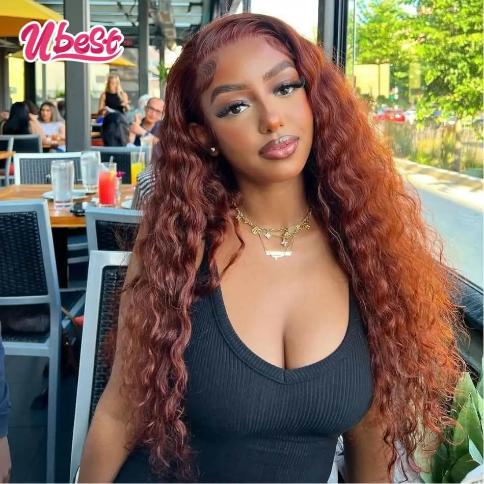 Ubest HD Ginger Brown 13X6 Water Wave Lace Front Wig 30Inch Brazlian Human Hair Wigs Pre-Plucked Hd Transparent Lace Frontal Wig