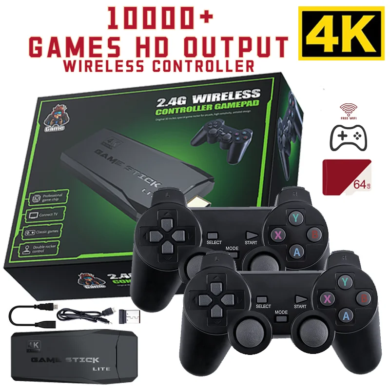 Видеоигра Stick 4k 64G Lite 4K встроенные 10000 игр Ретро игровая консоль беспроводной