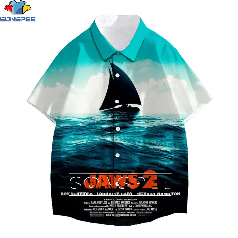 SONSPEE Classic Movie Jaws Men's Tops Shirts Summer Harajuku Hip Hop Short Sleeve 3D Print Men Women Vintage Shark Loose Tops