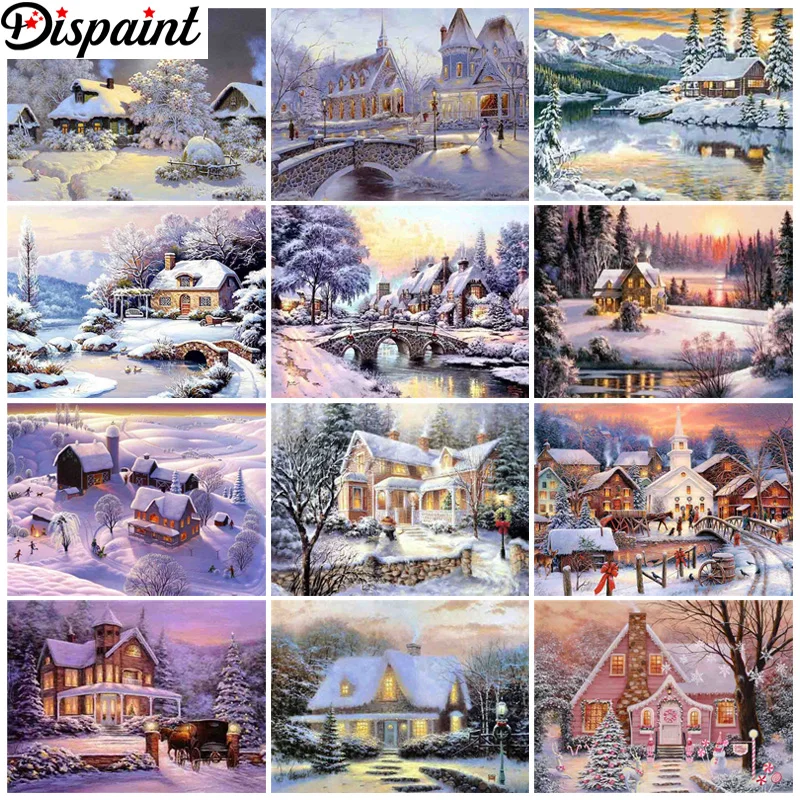 

Алмазная вышивка Dispaint, Набор для вышивки крестиком «Пейзаж, дом, мост» 5D, рукоделие