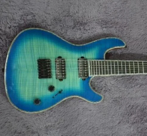 

New Custom Mayon 7 strings Duell QATSI Blue Stripes Electric Guitar Ebony fretboard Quilted Maplt Top Matt Finished，