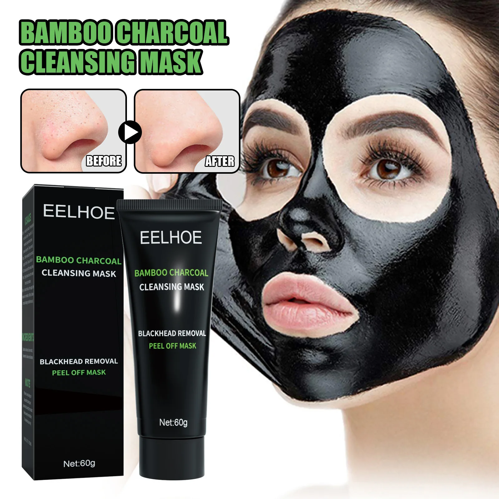 

60g Facial Blackhead Remover Mask Cream Shrink Pores Acne Black Head Removal Nose Cleansing Skin Care Black Peel off Mask Gel