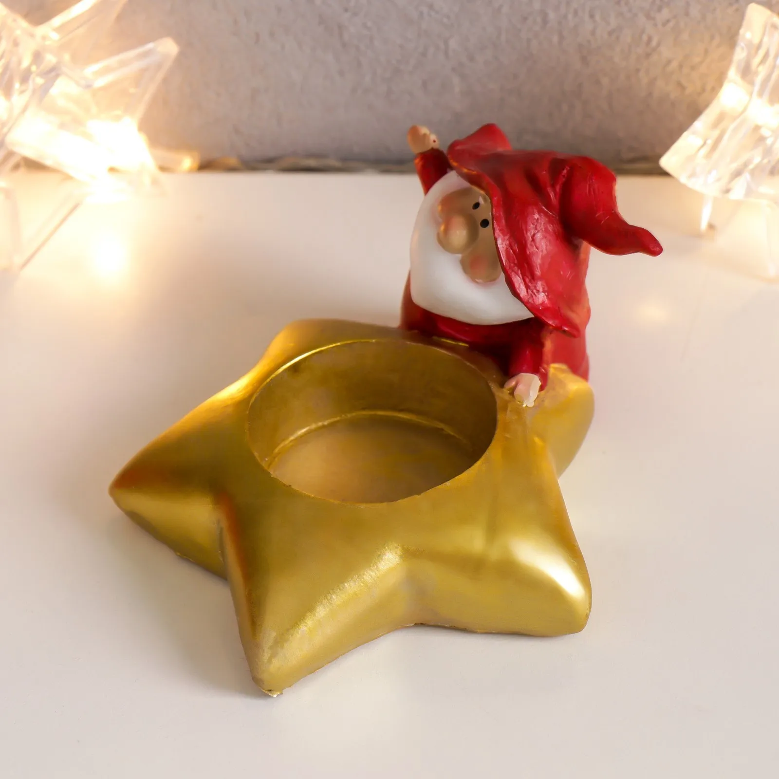 Сувенир полистоун подсвечник &quotДедушка Мороз в колпаке гнома&quotМИКС 5 5х10х8 см