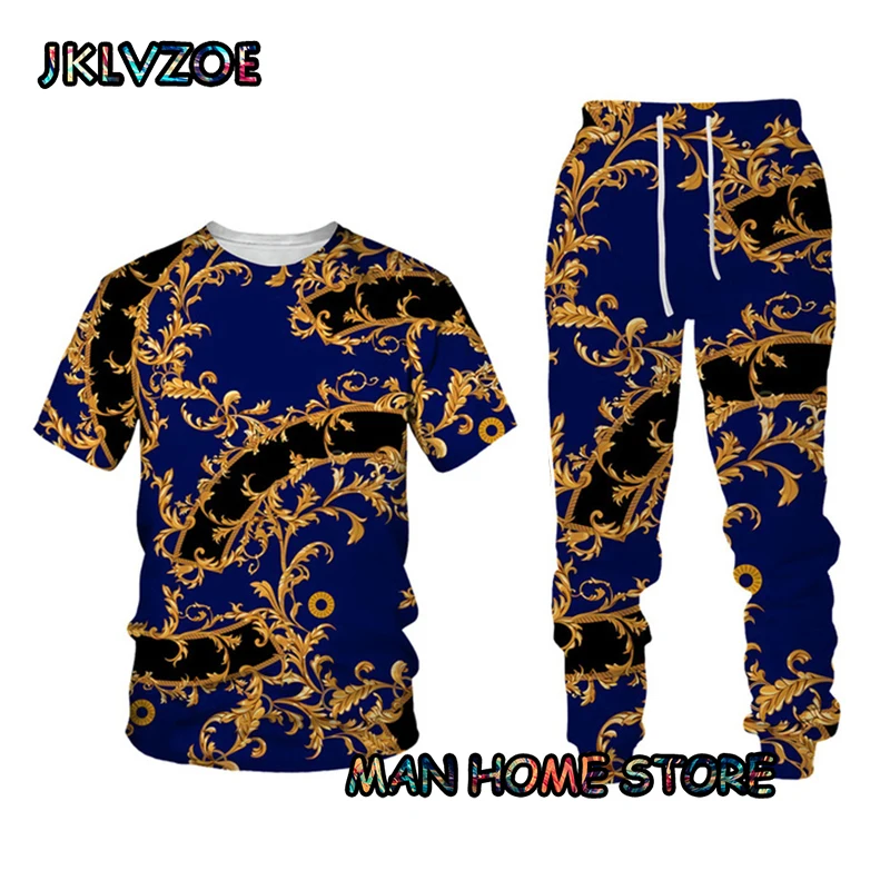 Luxury Summer Men's Tracksuit Sets Printing T-Shirts+Trousers Jogging Set Fashion Street Short Sleeve Pants Male Unisex Suit