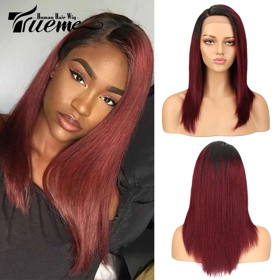 Enlarge Trueme Straight Lace Front Human Hair Wigs Transparent Lace Human Hair Wig For Women Ombre 99J Brazilian Highlight T Part Wig