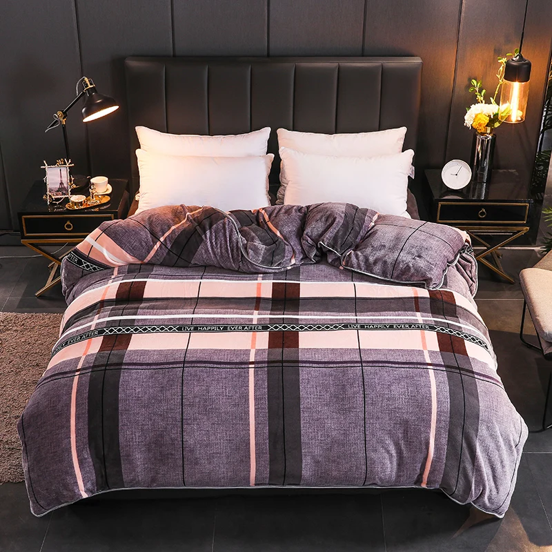 

G1201~Winter milk lamb fleece thickened quilt cover single piece 150x200 coral flannel four-piece quilt cover 200x230