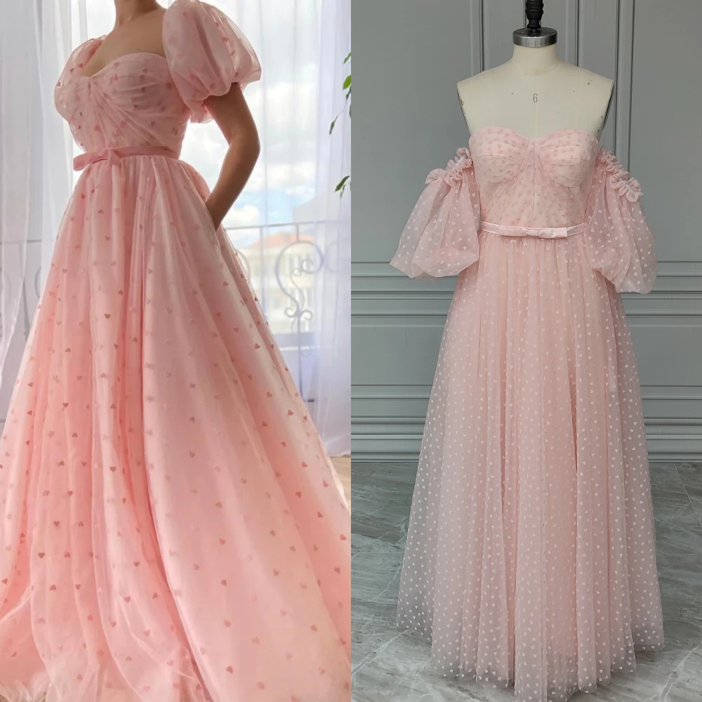 

15210 # реальные фотографии Пышное Платье с коротким рукавом с розовым сердечками из тюля ТРАПЕЦИЕВИДНОЕ вечернее платье для вечеринки выпускного вечера платье с поясом для женщин