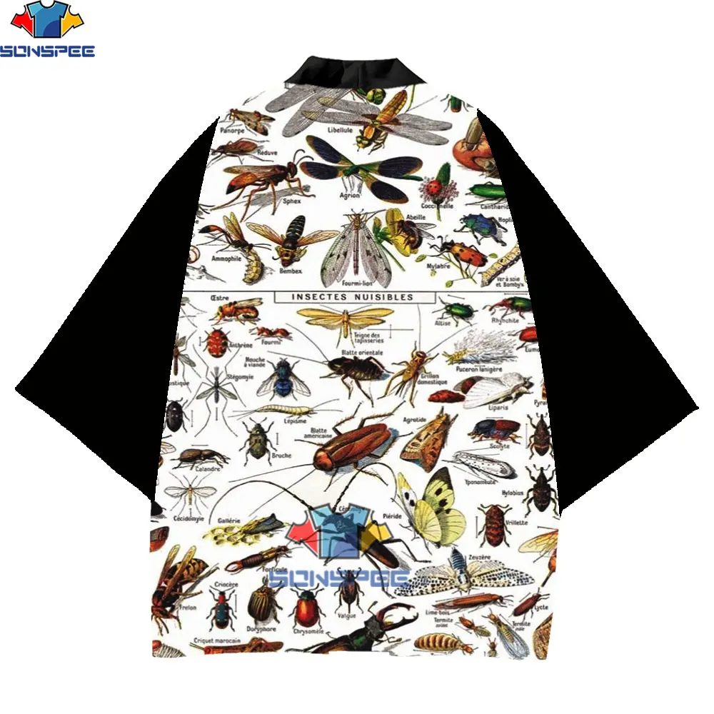 

SONSPEE Asian Pacific Island Clothing Kimono Women Cardigan Yukata Polyester Insects Birds Black Japanese Traditional Clothing