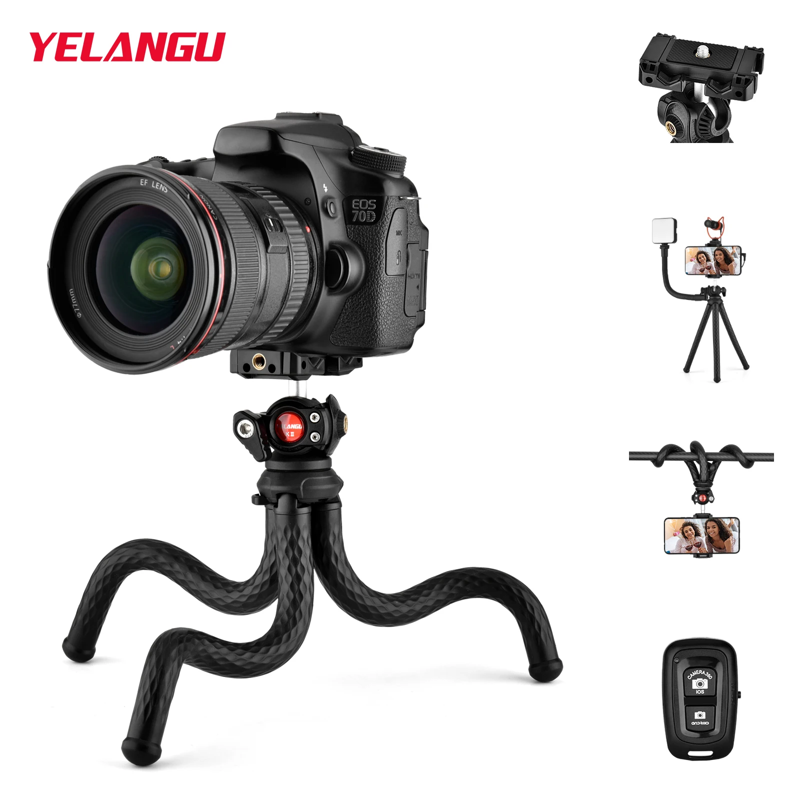 

YELANGU Tripod for Phone Flexible Octopus Mini Tripod for Phone SLR DSLR Camera with Wireless Remote Shutter Flexible Magic Arm