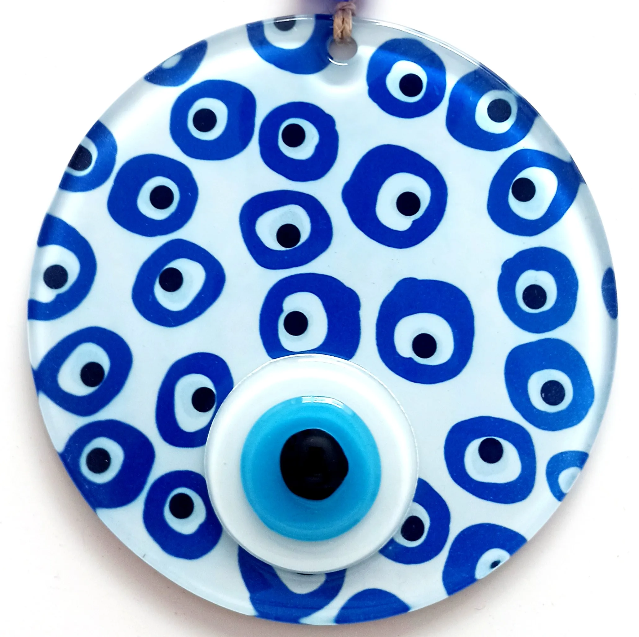 

Blue Evil Eye Bead Pattern Fusion Glass Wall Decor