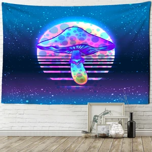 UV Light Mushroom Tapestry Wall Hanging Vintage 3D Printing Psychedelic Mandala Art Yoga Beach Mat Home Bedroom Decor Aesthetic