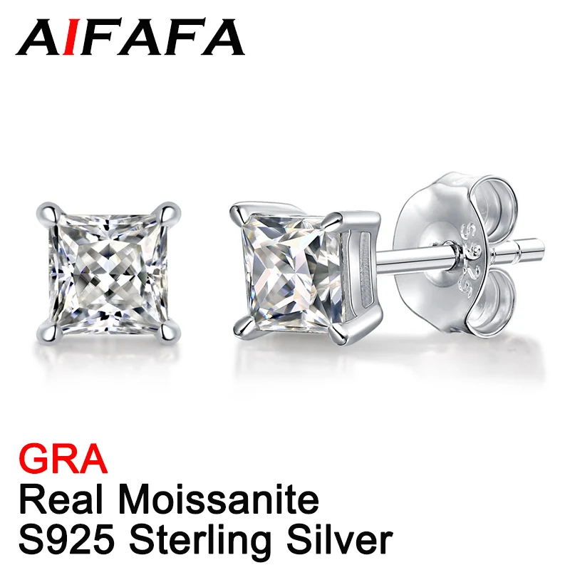 

AIFAFA Real 0.5 Carat Moissanite Stud Earrings For Women Lady 18K Plated Square Twinkle Diamond Ear Studs Fine Jewelry Wholesale