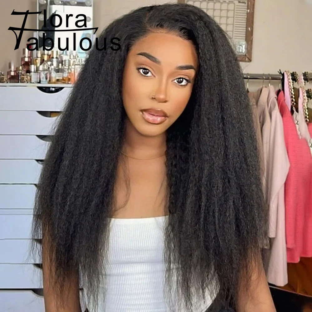 

Yaki Kinky Straight 13X4 Lace Front Wig Pre Plucked with Baby Hair Brazilian Remy Human Hair Italian Yaki Frontal Wigs for Women