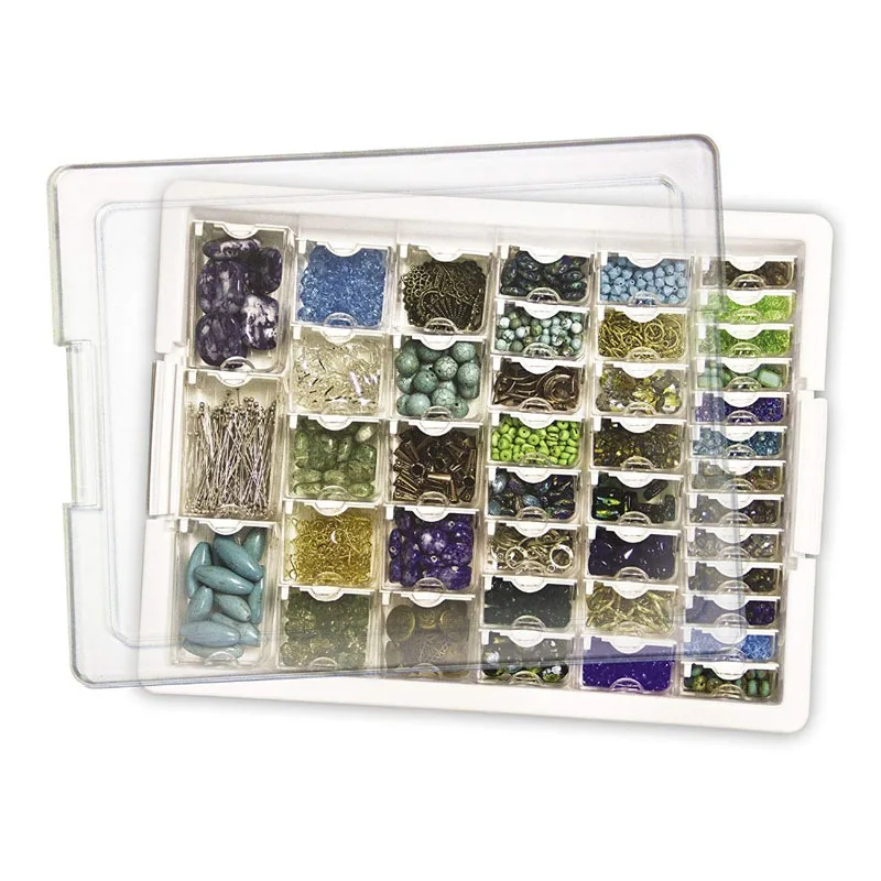 

Bead Storage Solutions 42 Piece Stackable Organizer Tray With Lid 42 Tiny Compartments For Seed Beads and Crystals Clear 1 Piece