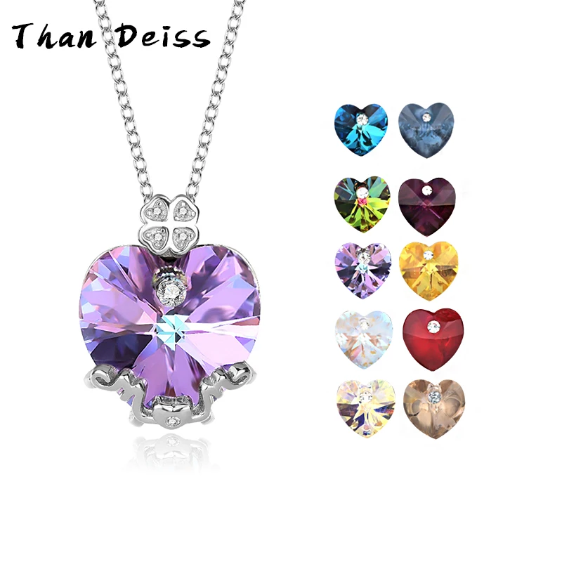 

S925 Sterling Silver Heart-Shaped Blue Ocean Heart Clover Pendant set With Imported Austrian Crystals Luxury