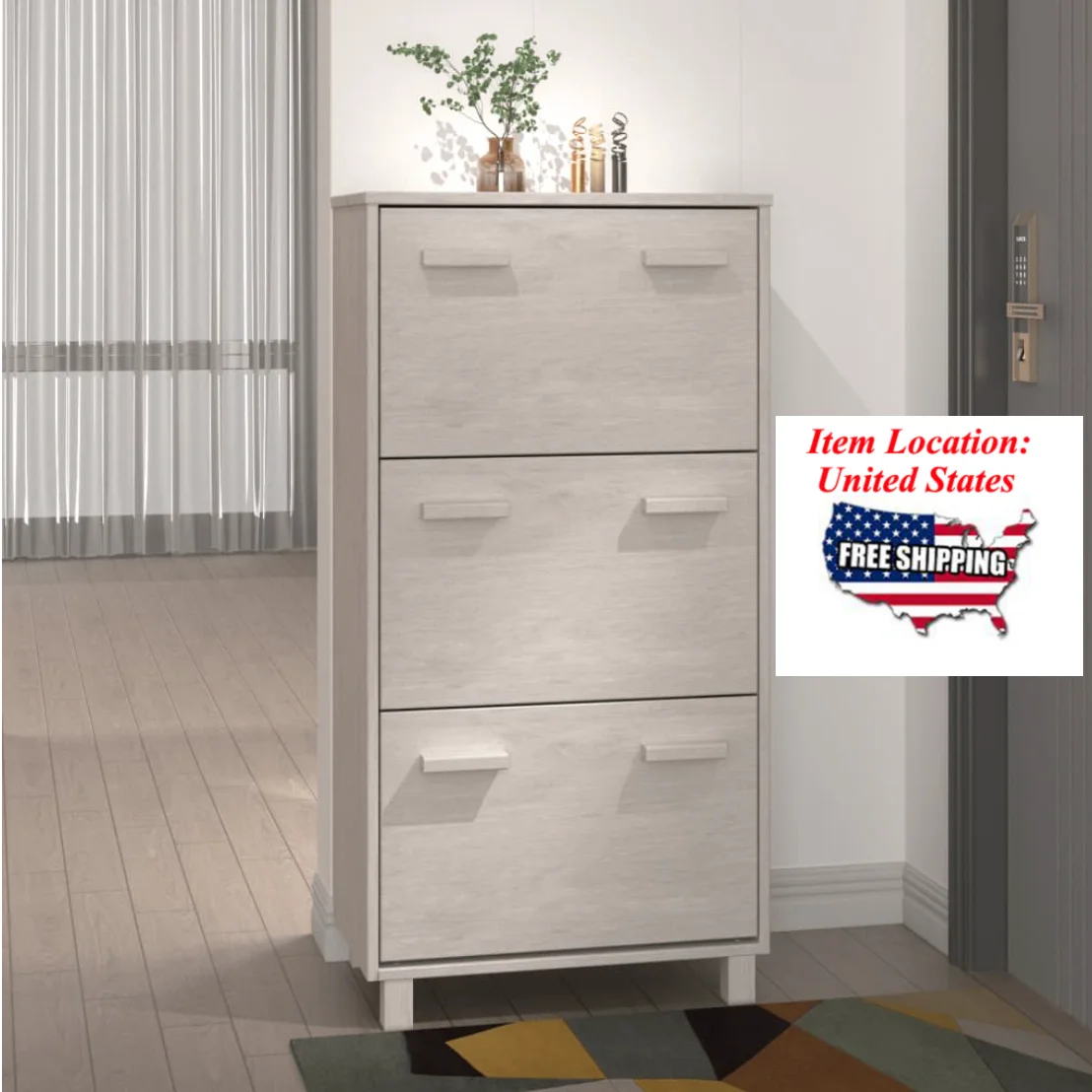 

Shoe Cabinet White 23.4"x13.8"x46.1" Solid Wood Pine, shoe rack furniture organizer, SHIPPING FROM UNITED STATES
