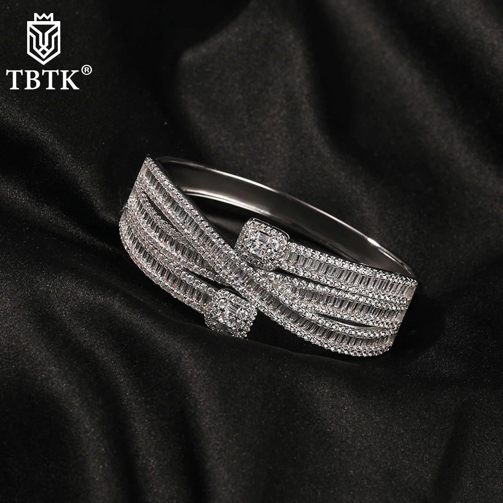 

TBTK Crossover Stackable Bangle For Women Wedding Party Full Iced Out Cubic Zircon Bracelet Luxury Bridal Jewelry Gift