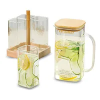 Glass Pitcher Set Borosilicate Tea Kettle Cups with Lid and Spout Clear Printing Large-capacity Square Heat-resistant Daily Use
