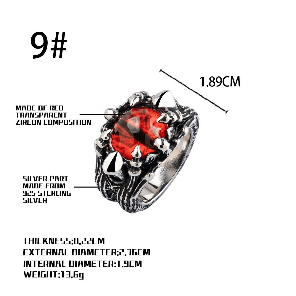 Кольцо с когтями дракона Дьявольские глаза для мужчин красный циркон глаз смерти