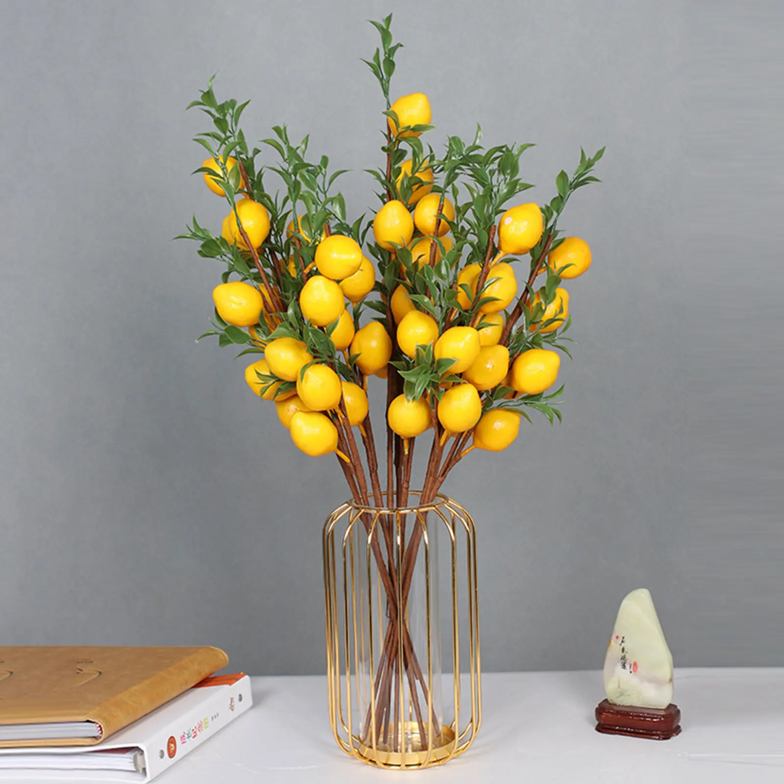 Лимонная ветка с 5 головками 65 см Искусственное растение для домашнего декора