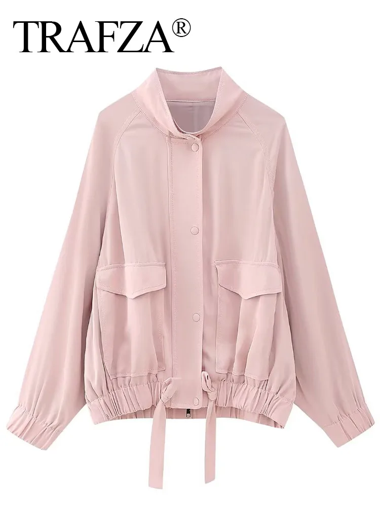 

Женская куртка в уличном стиле TRAFZA, элегантная розовая куртка с длинными рукавами и карманами, украшенная пуговицами, летняя модная верхняя одежда
