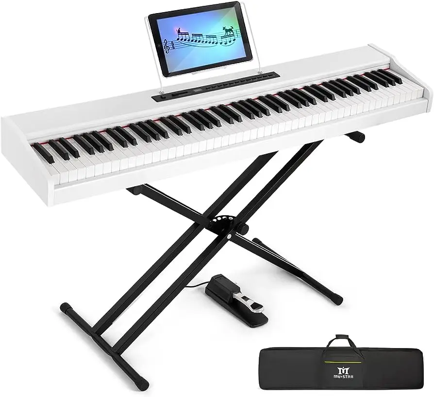 (NEW STOCK) Mustar 88-Key Electronic Digital Piano, Semi Weighted Keys, MDF, Double tube Stand, MIDI USB,