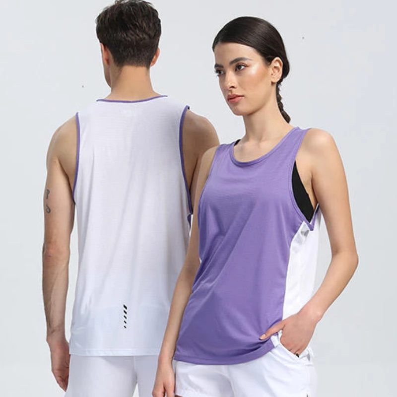 

Color Patchwork Women Men Gym Sports Running Tank Top Quick Dry Racing Training Singlet Couple 2024 Summer Athlete Marathon Vest