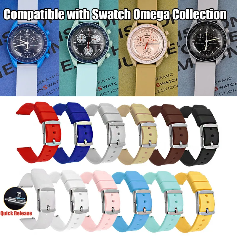 

20mm Silicone Strap Suitable for Omega X Swatch Joint MoonSwatch Quick Release Pogo Pin Waterproof Sports Watch Accessories