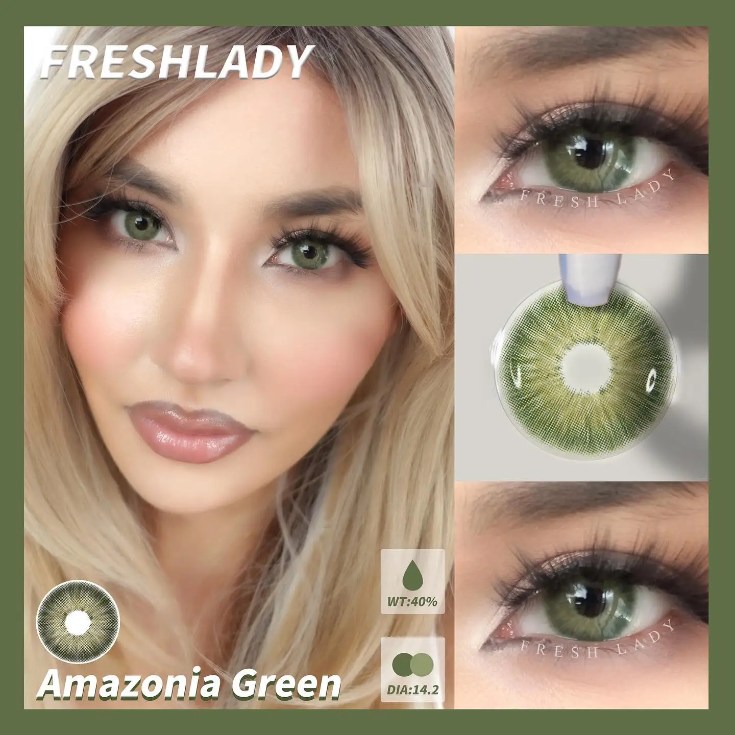 

FRESHLADY Official 1Pair Colored Contact Lens For Eyes Fashion Beauty Color Contact Lens Green Pupils Makeup Yearly Big Cover