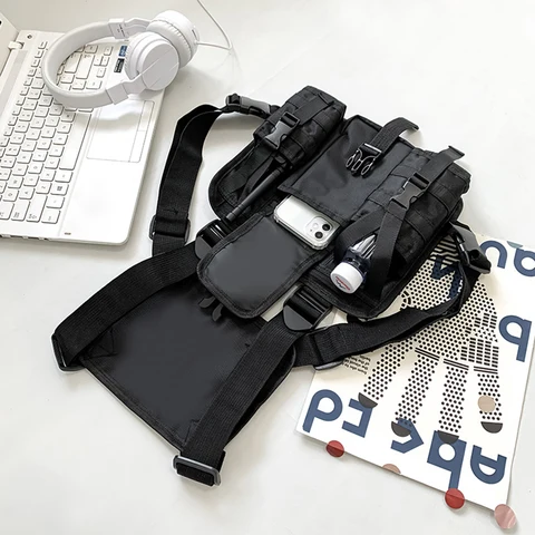 Molle Плечевой жилет Сумки из ткани Оксфорд Мужская нагрудная сумка с регулируемыми несколькими карманами Легкая для пеших прогулок путешествий езды на велосипеде