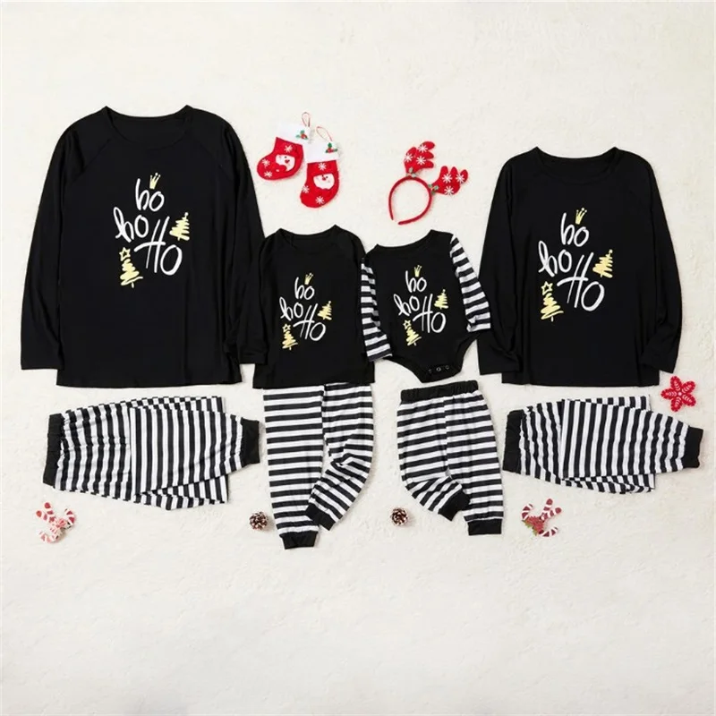 

Xmas Family Matching Pajamas Set New Arrivals 2023 Christmas Letter Stripe Print Adult Kids Baby Jumpsuit 2PCS Home Wear