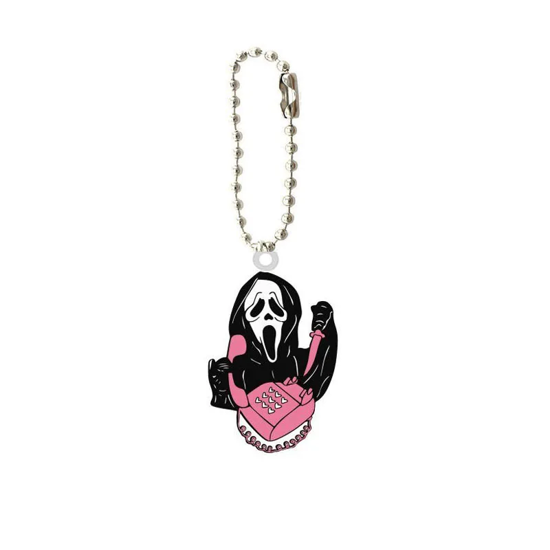 

Halloween Scream Keychain Acrylic Double Sided Printing Classic Movie Charm Chain Key Chain Flat Bottom Bag Key Ring Holder