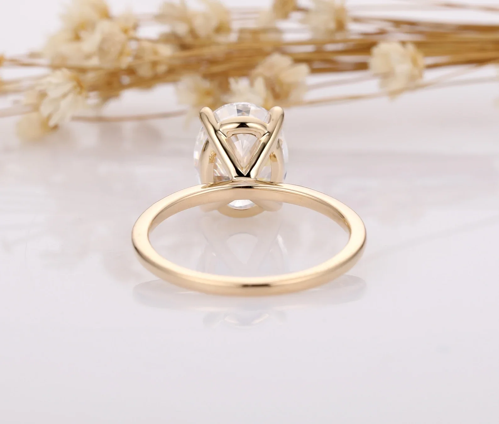 QXJEWEL Colorless 8x10mm 3CT 14K Gold Oval Solitaire Moissanite vvs1 Diamond Wedding Anniversary Ring for Gift Women